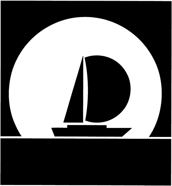 Sailboat against full moon silhouette vinyl sticker. Customize on line.      Boats Shipping 013-0127  